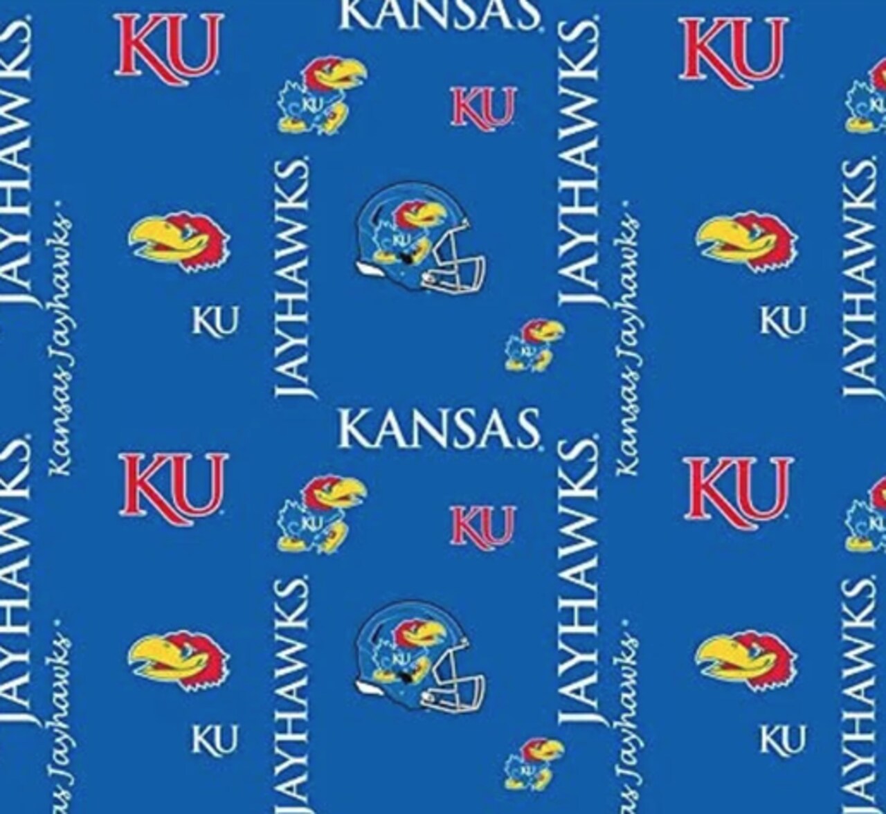 Licensed NCAA Kansas University Allover Blue Fleece KS-1122 Fabric by the Yard
